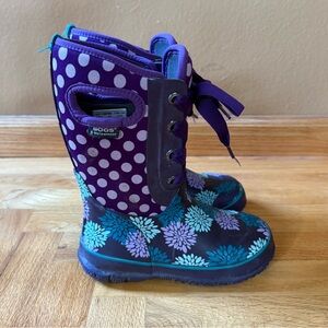 Bogs Kids Purple and Teal Floral & Polka Dot snow rain Boots size 1